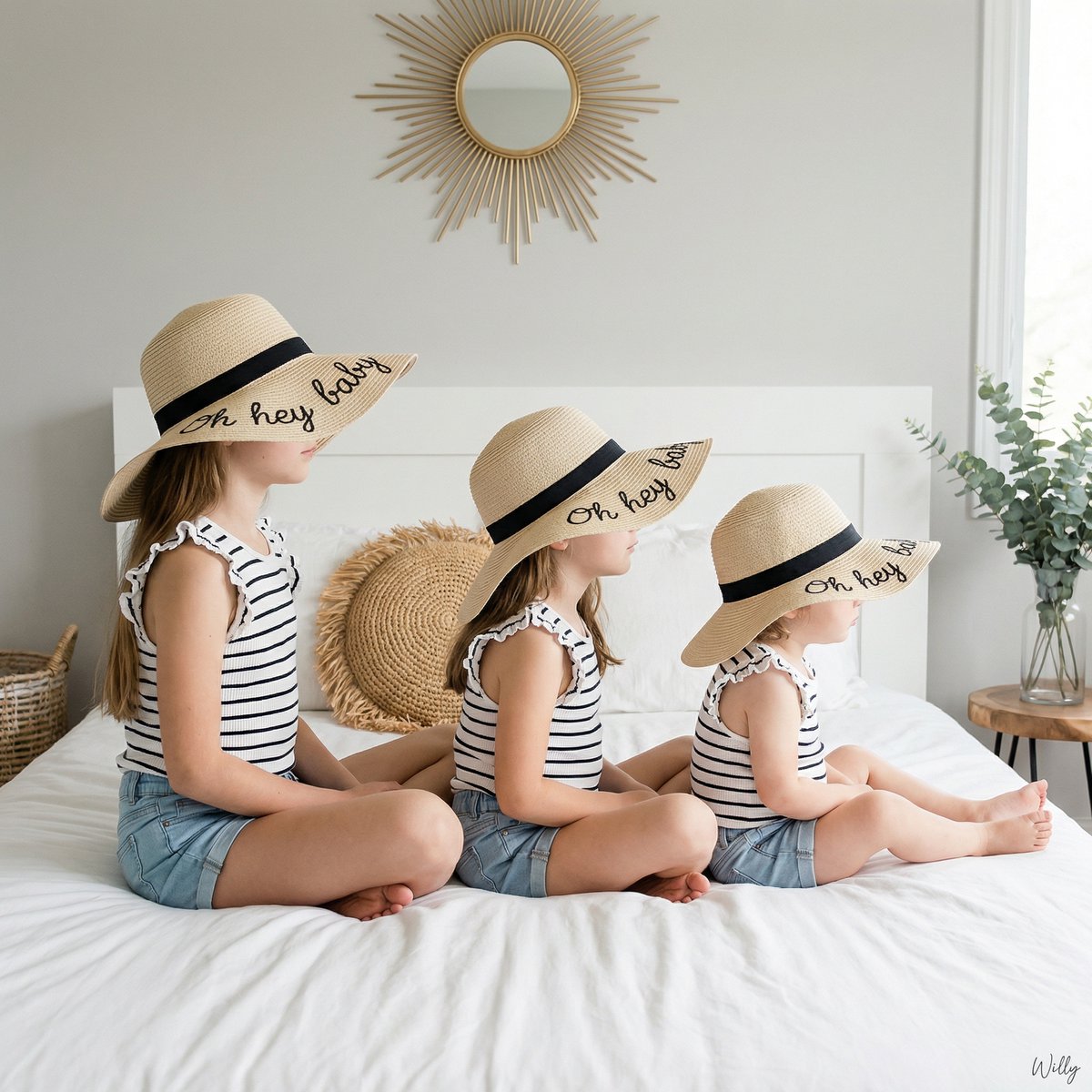 Bohemian Sisters Portrait with Floppy Hats and Signature AI image template preview