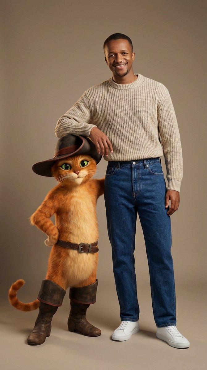 Fashion Portrait with Puss in Boots 3D Character AI image template preview