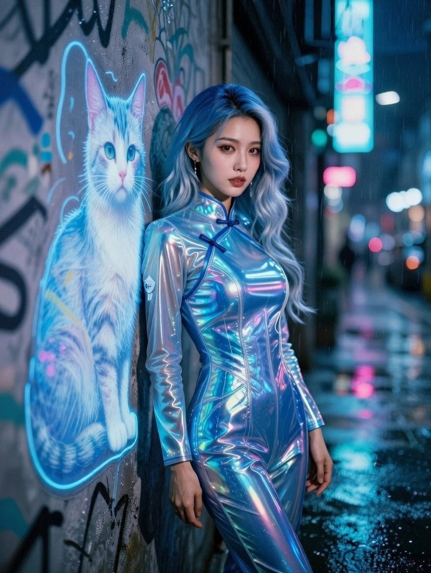 Cyberpunk Neon Alley Fashion Portrait Prompt AI image template preview