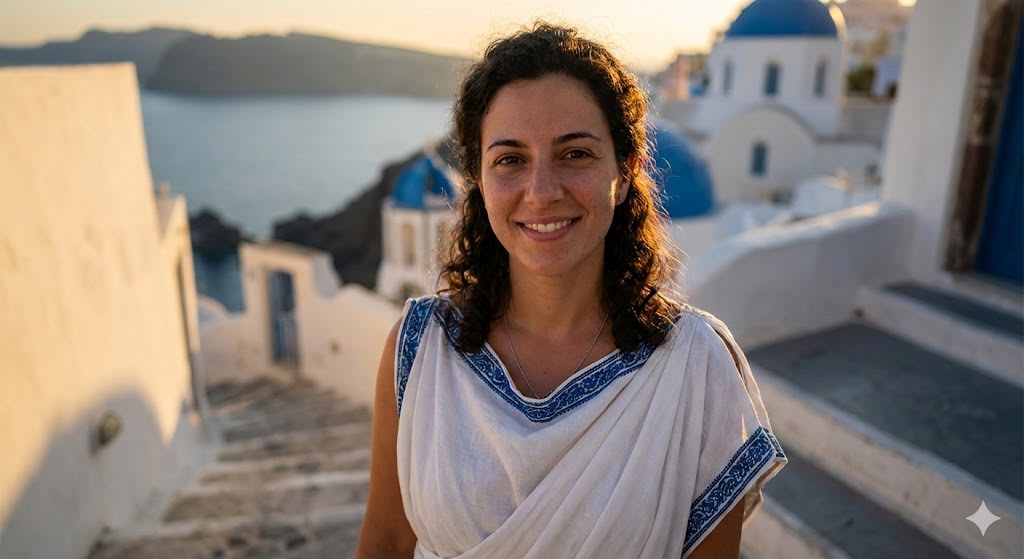 Hyper-Photorealistic Greek Portrait Prompt (Golden Hour) AI image template preview