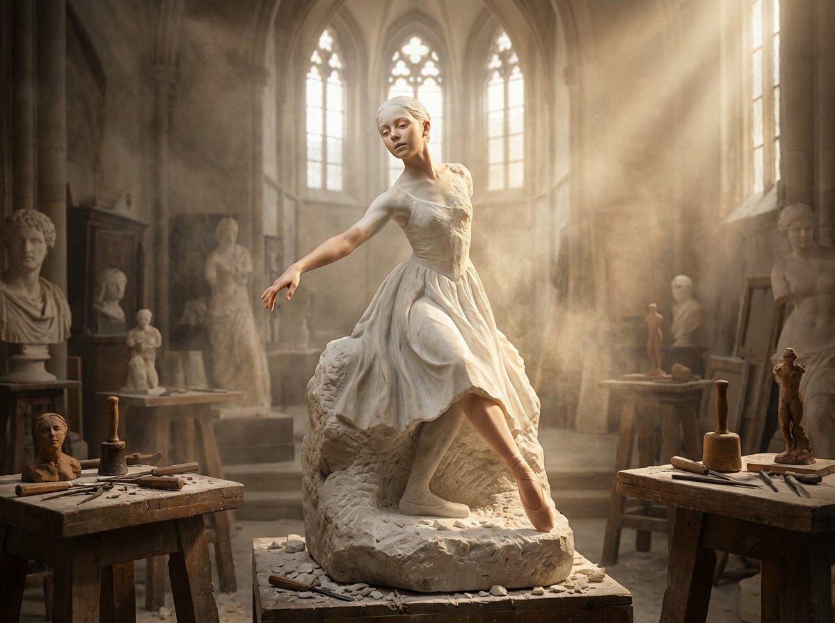 Sculptor's Awakening Cinematic Scene Prompt AI image template preview