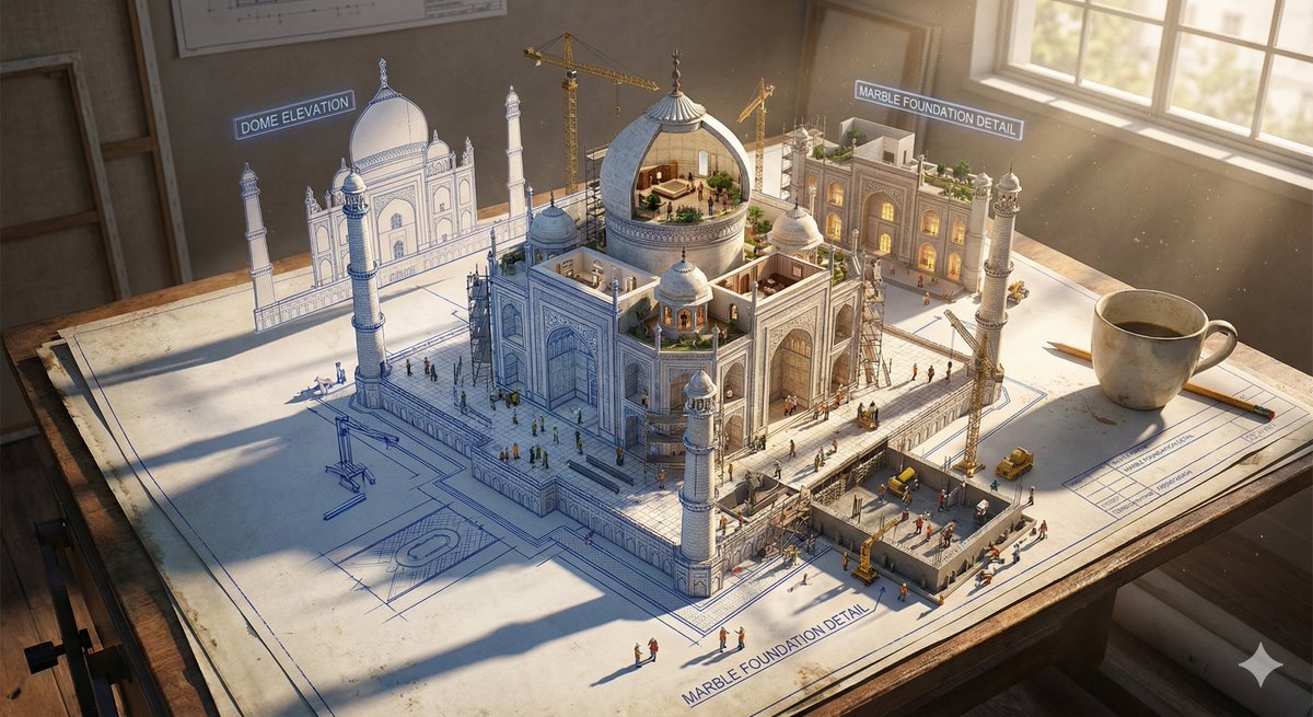 Epic 3D Architectural Blueprint Construction Scene AI image template preview