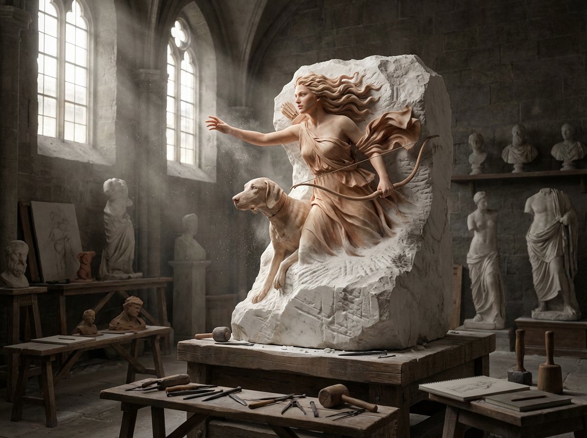 Sculptor's Awakening Cinematic Scene Prompt example 4