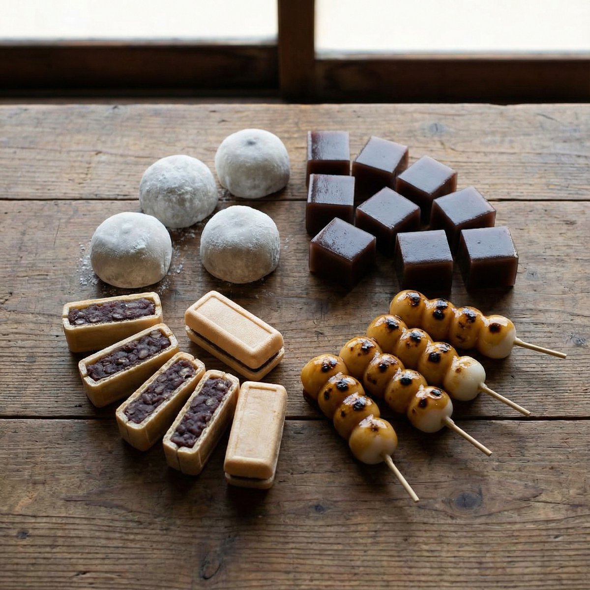 Perfectly Aligned Japanese Wagashi Sweets AI image template preview