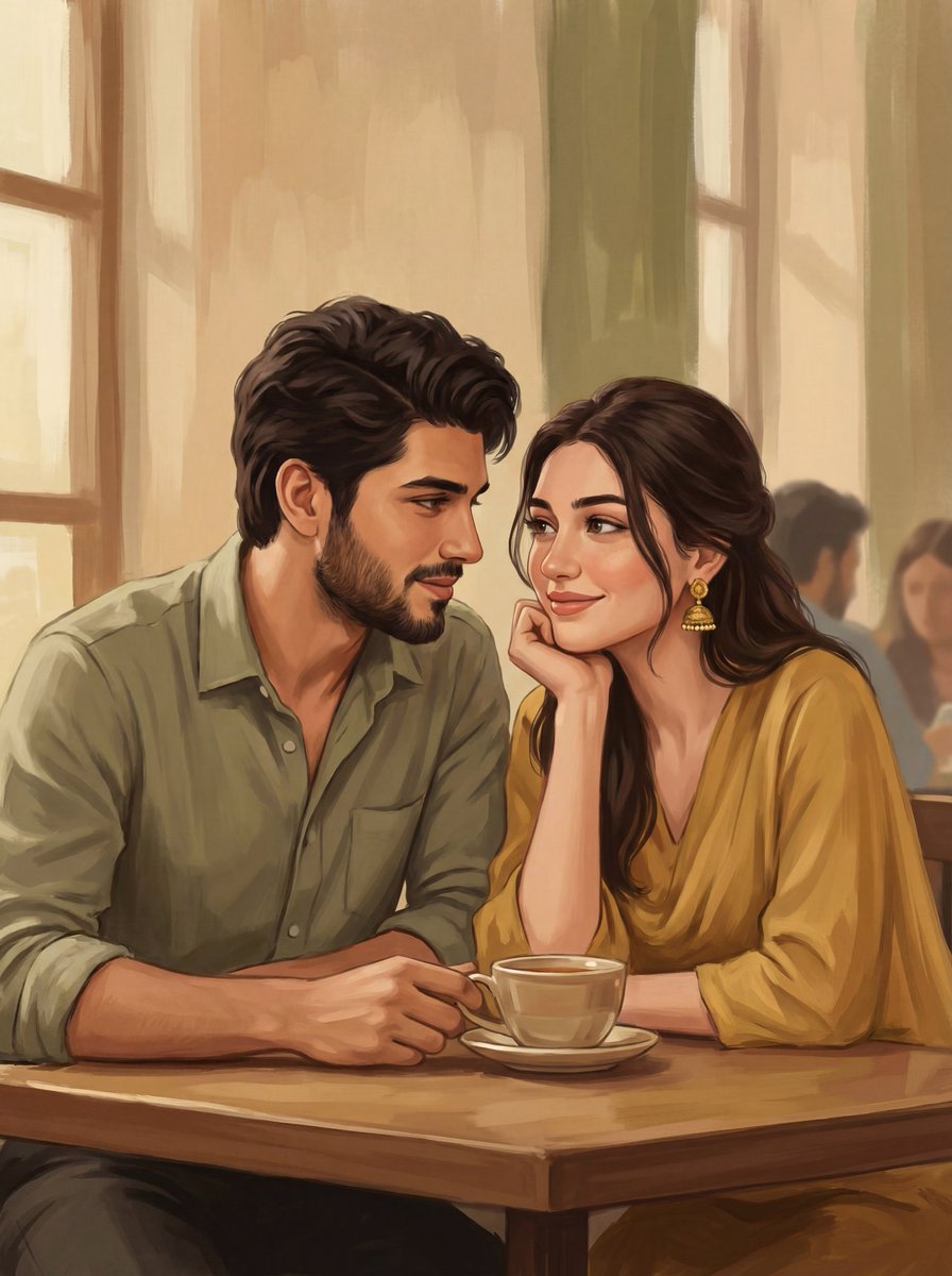 2D Digital Painting Prompt for Intimate Cafe Scene AI image template preview