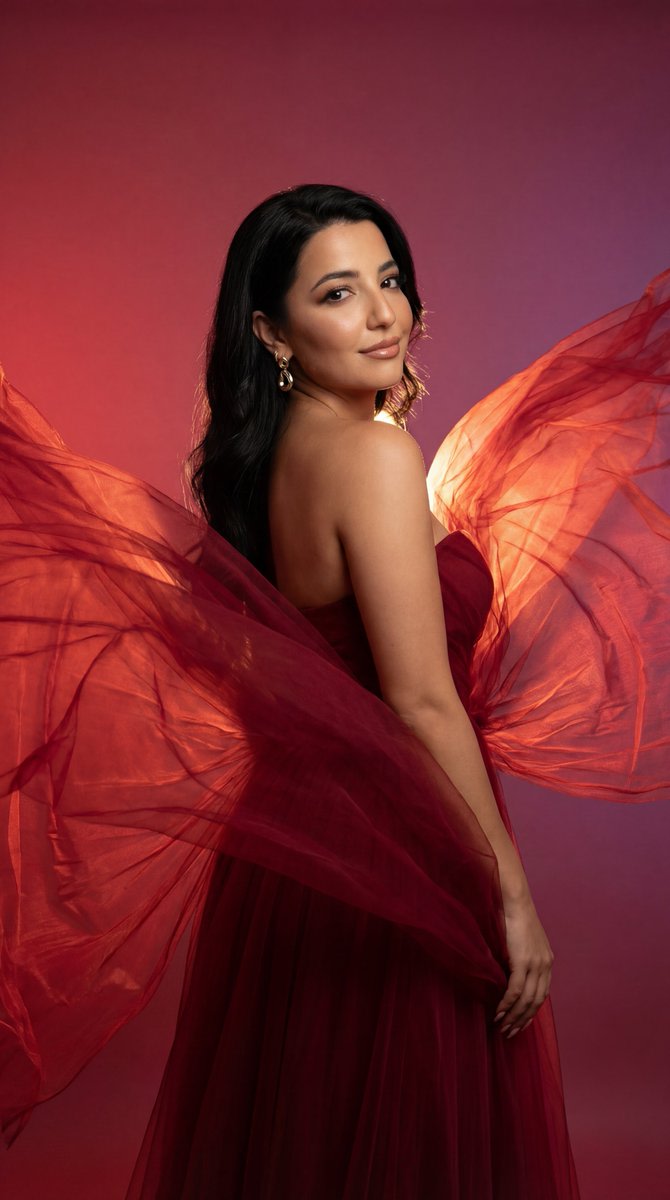Cinematic Fashion Editorial with Flowing Red Fabric AI image template preview