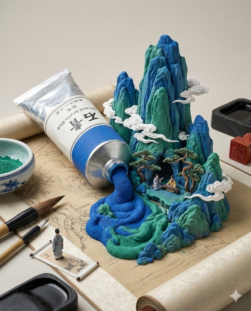 Chinese Landscape Painting Pigment Squeeze AI image template preview