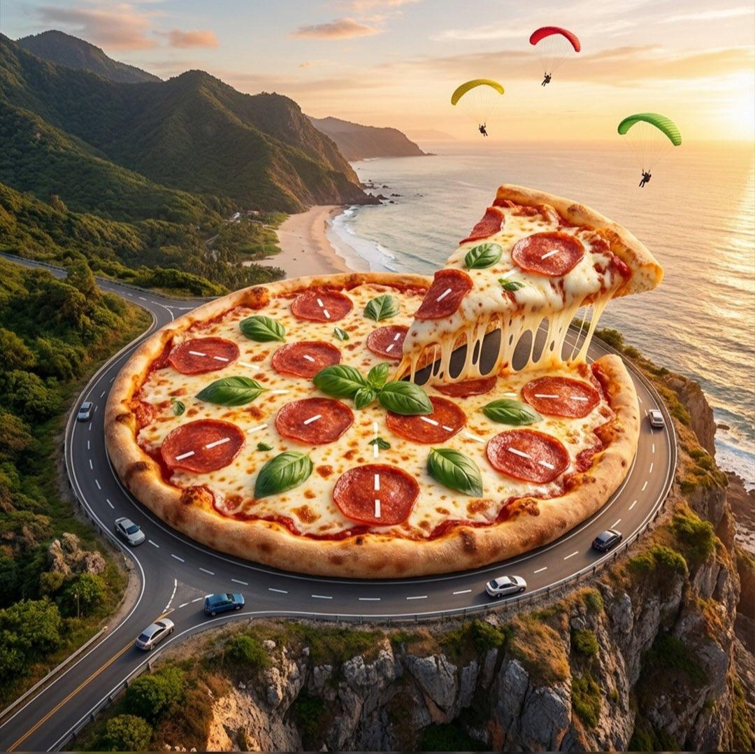 Surreal Pizza Landscapes and Cyberpunk Cars AI image template preview