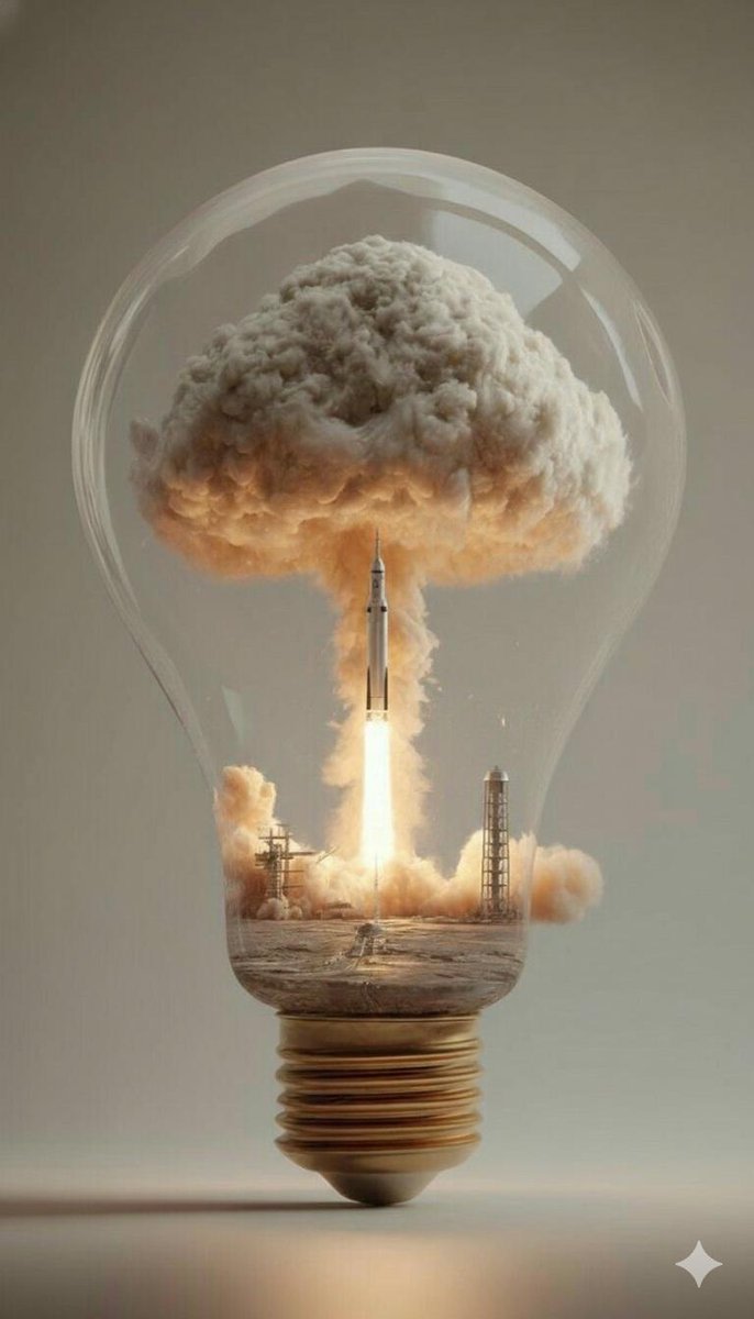 Surreal Rocket Launch in a Lightbulb AI image template preview