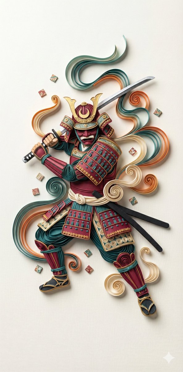 3D Paper Quilling Art: Samurai Warrior AI image template preview