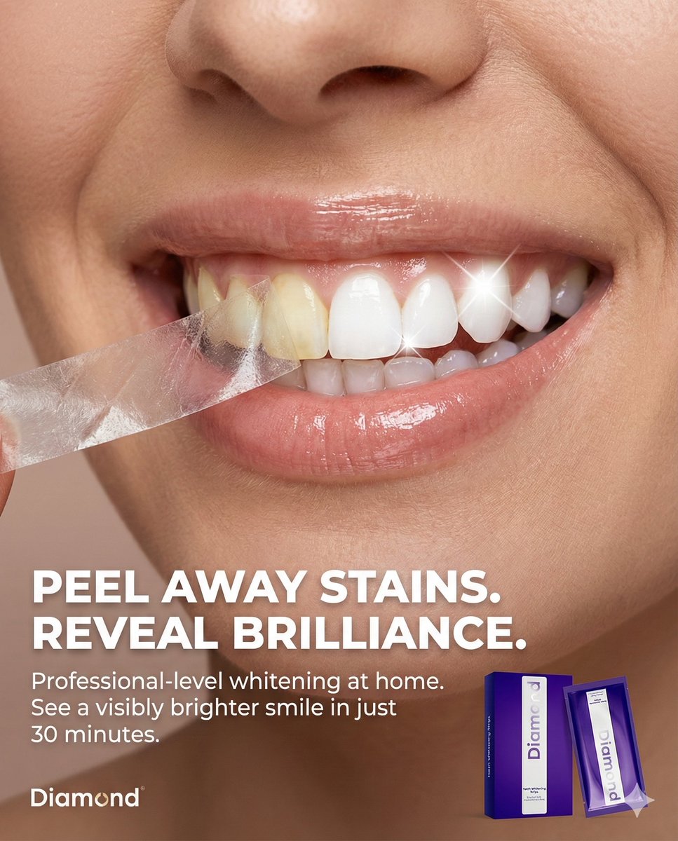 Macro Beauty Ad for Teeth Whitening Strips with Peeling Effect AI image template preview