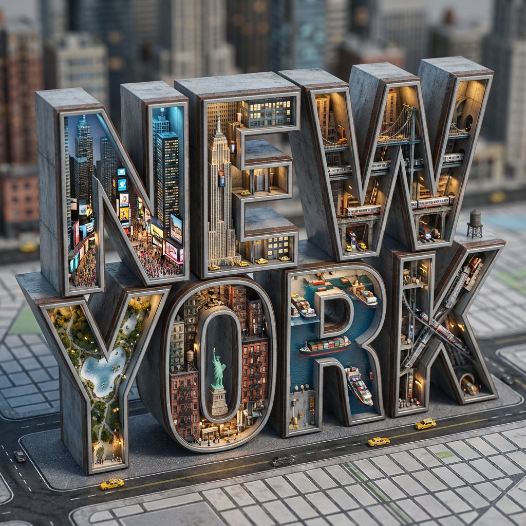 Architectural Typography Micro-World Render Prompt (New York) AI image template preview