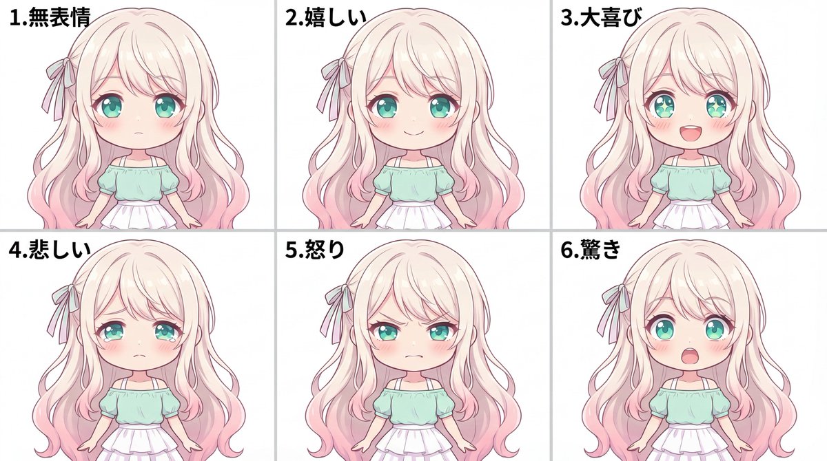 Character Expression Sheet Generation (Anime Style) AI image template preview