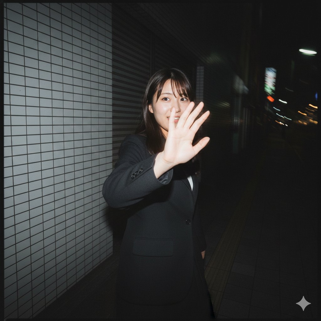 Raw, Motion-Blurred Nighttime Smartphone Flash Portrait AI image template preview