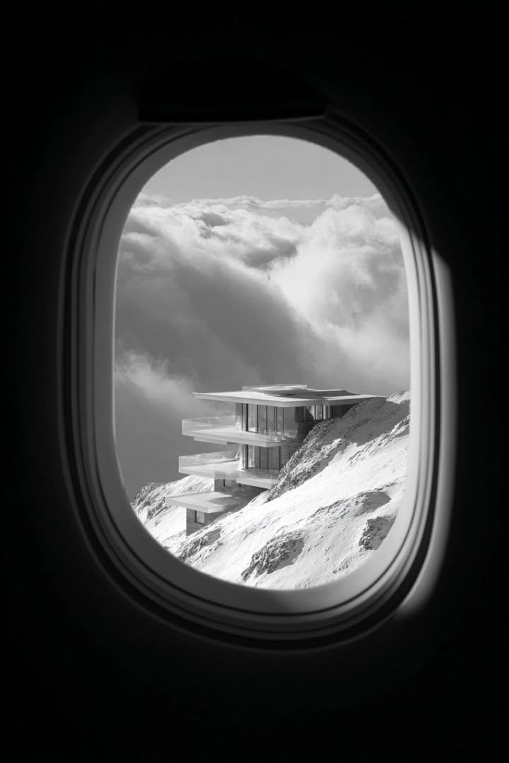 Black and White Futuristic House from Airplane Window AI image template preview