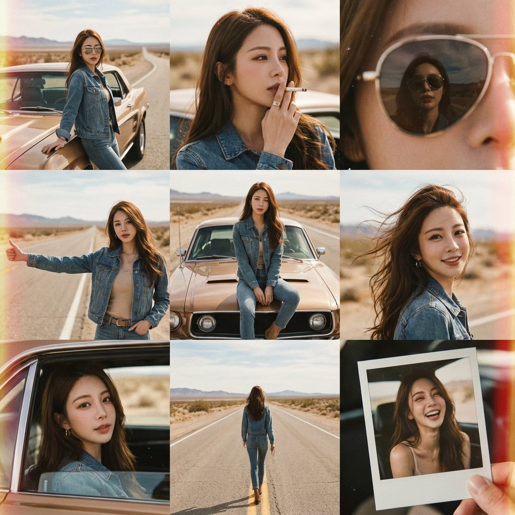 Vintage 70s Desert Highway 3x3 Grid Collage AI image template preview