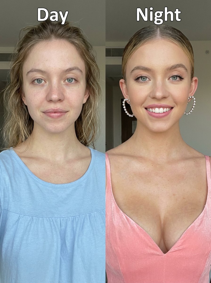 Day vs. Night Split Portrait Comparison AI image template preview
