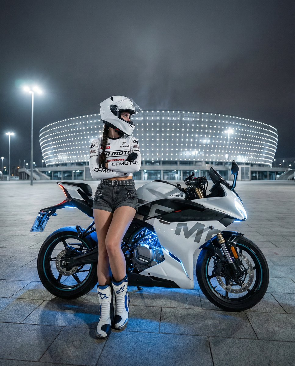 Nighttime Sportbike Rider Portrait AI image template preview