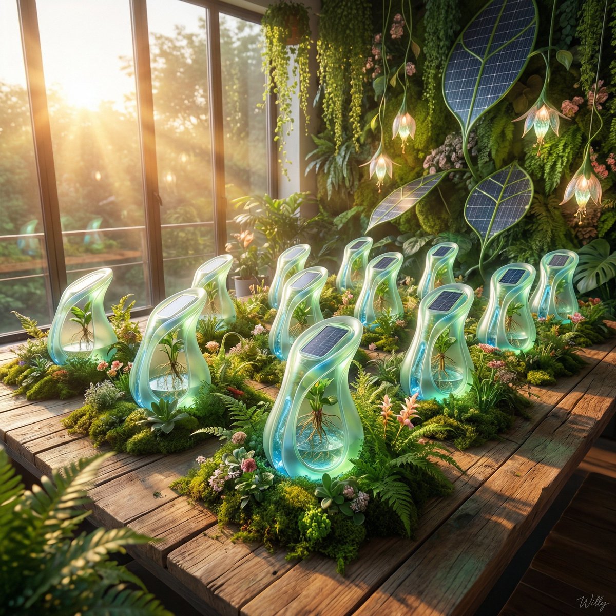 Solarpunk Product Showcase with Bioluminescence AI image template preview
