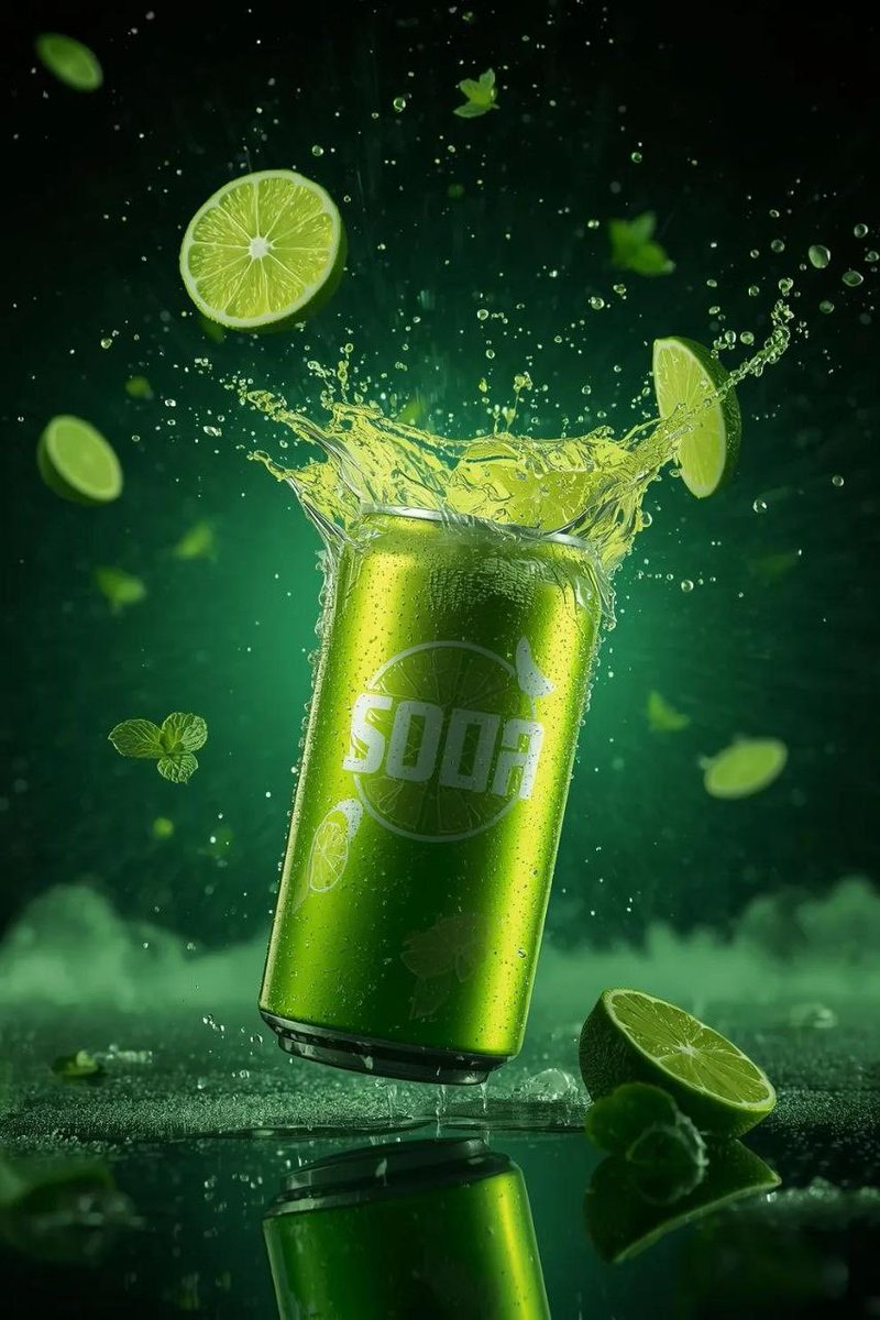 Hyper-Realistic Commercial Product Shot of Exploding Lime Soda Can example 2