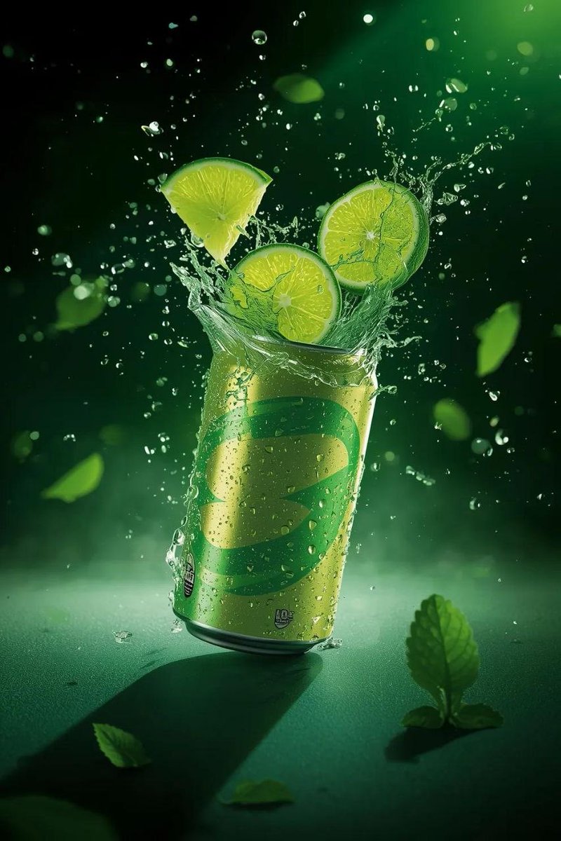 Hyper-Realistic Commercial Product Shot of Exploding Lime Soda Can AI image template preview