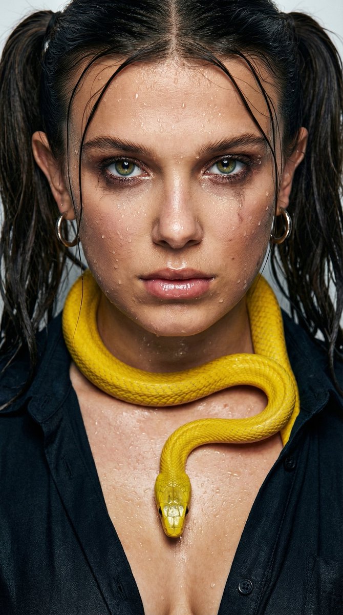 High-Fashion Portrait with Mamba Snake and Tarantula AI image template preview
