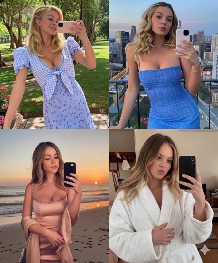 Diptych Sydney Sweeney Style Editorial Portrait AI image template preview