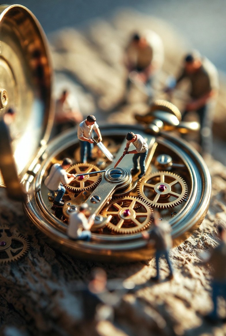 Ultra-realistic Macro Scene of Restoration Workers AI image template preview