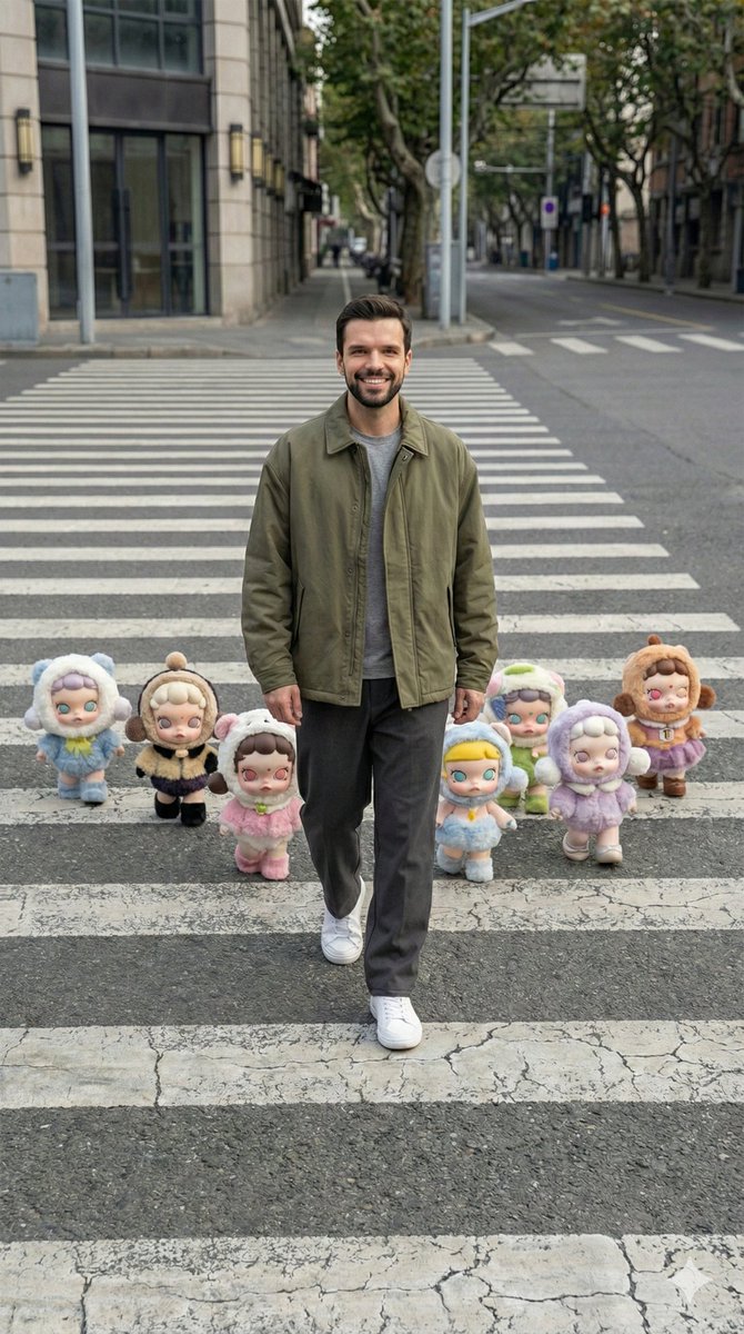 Hyper-Realistic Street Photography with Popmart Figures AI image template preview