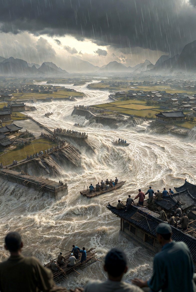 Historical Epic Scene: 1887 Yellow River Flood AI image template preview