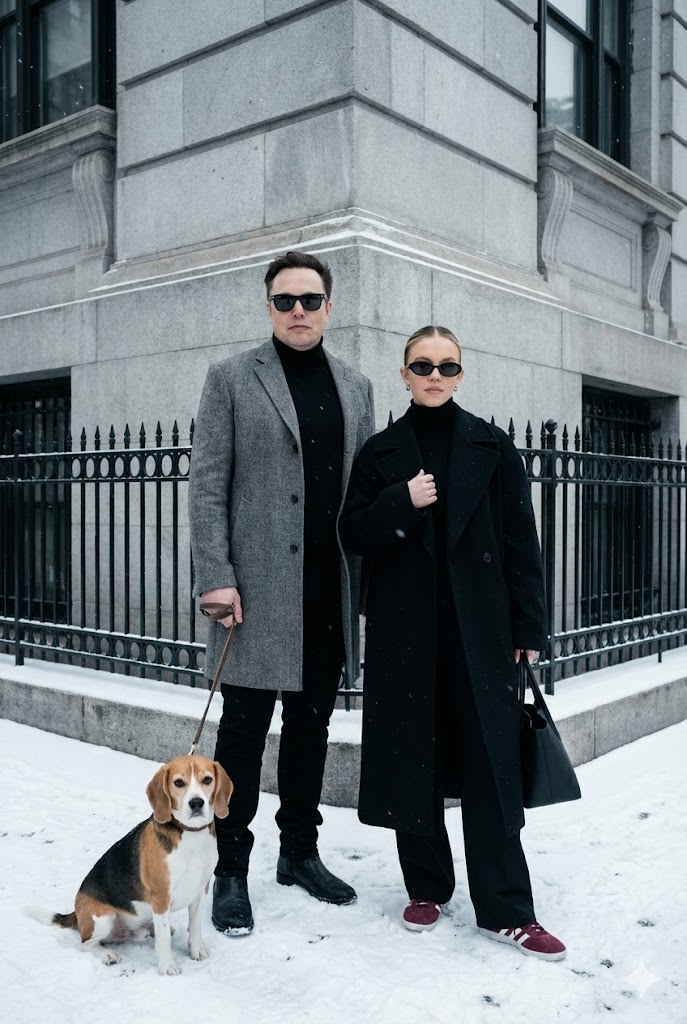 Sophisticated Urban Winter Couple Portrait AI image template preview