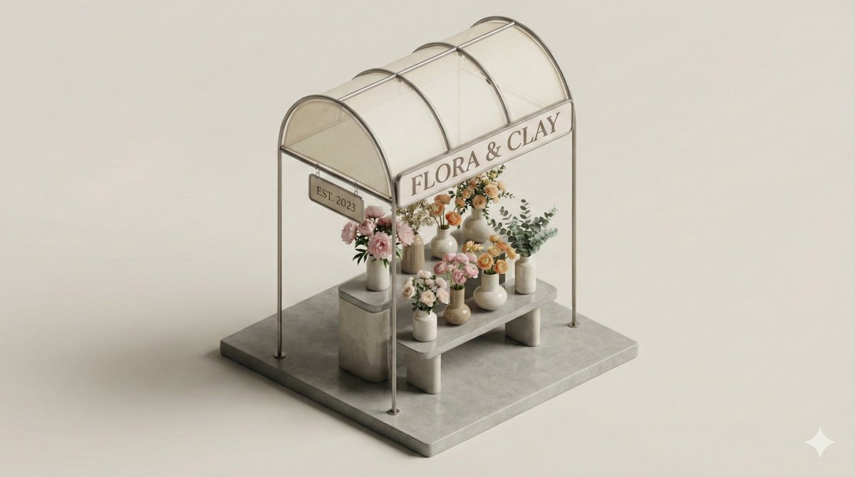 Minimal 3D Isometric Urban Retail Kiosk Diorama example 2