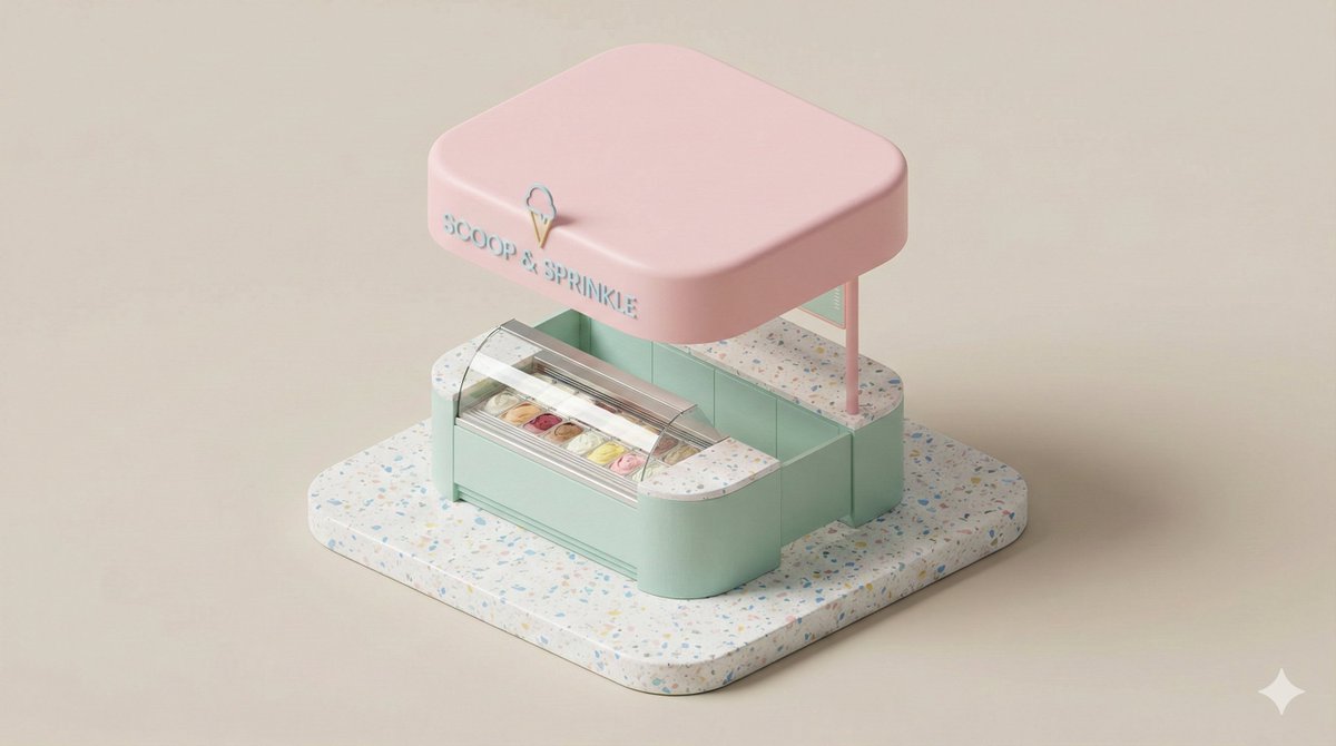 Minimal 3D Isometric Urban Retail Kiosk Diorama example 3