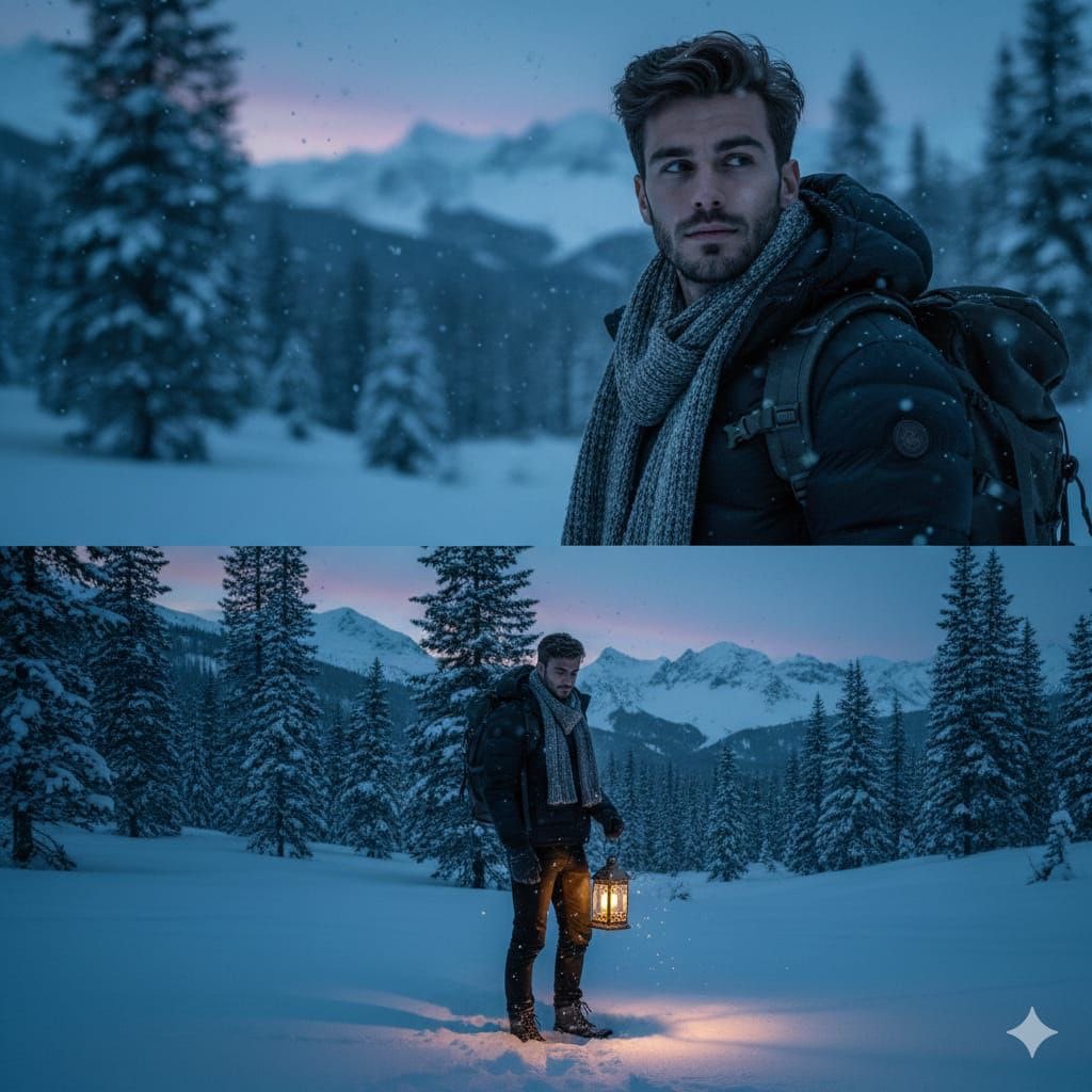 Cinematic Winter Forest Portrait AI image template preview