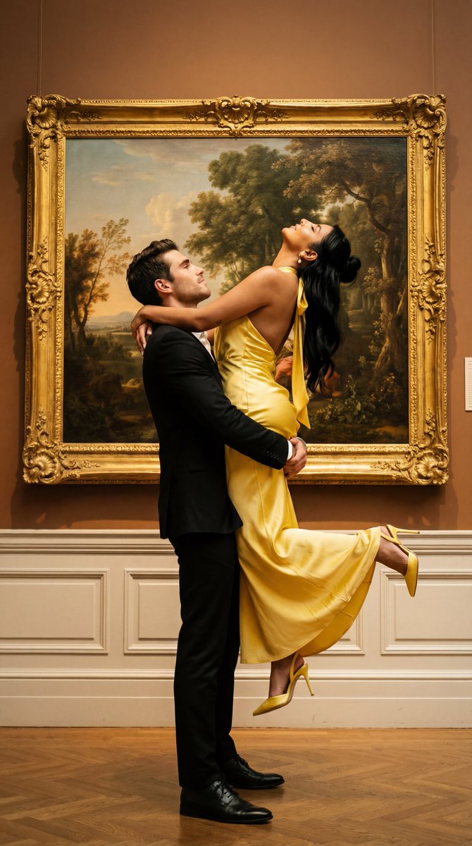 Cinematic Fine Art Couple Portrait with Reference Image Locking AI image template preview
