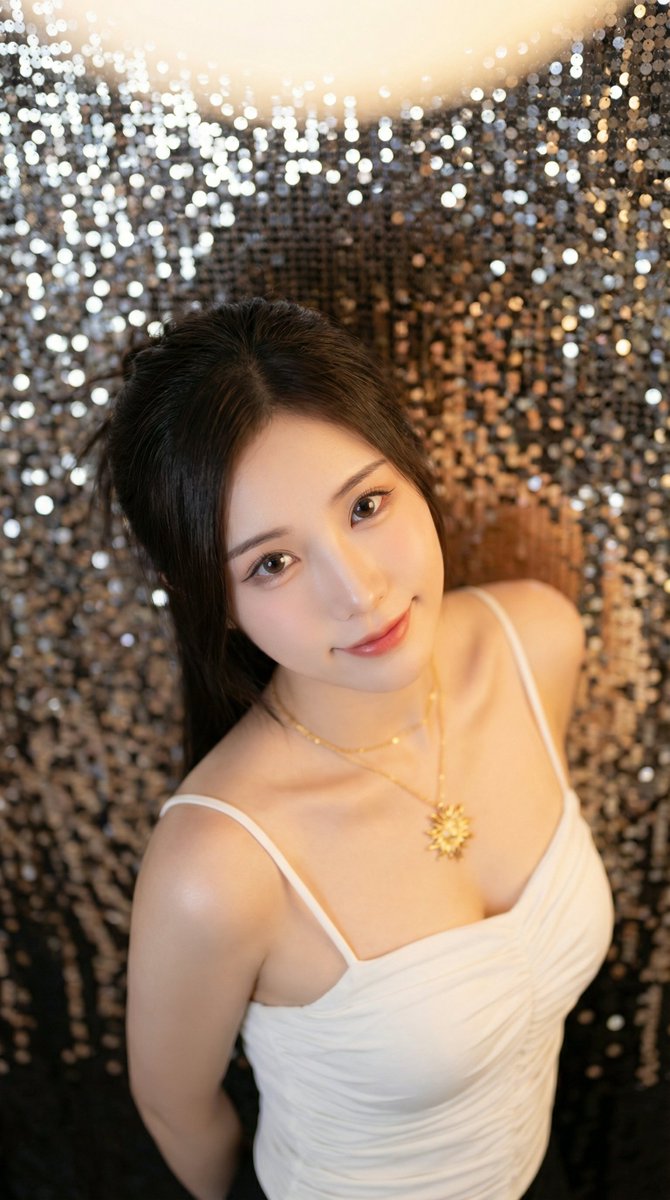High-Angle Close-up Portrait with Mosaic Background AI image template preview