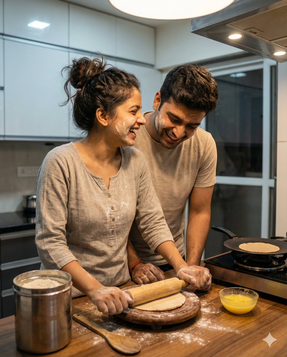 Ultra-realistic Indian Couple Cooking Portrait AI image template preview