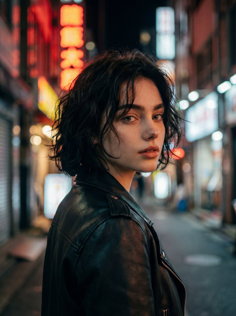 Cinematic Night Street Portrait AI image template preview