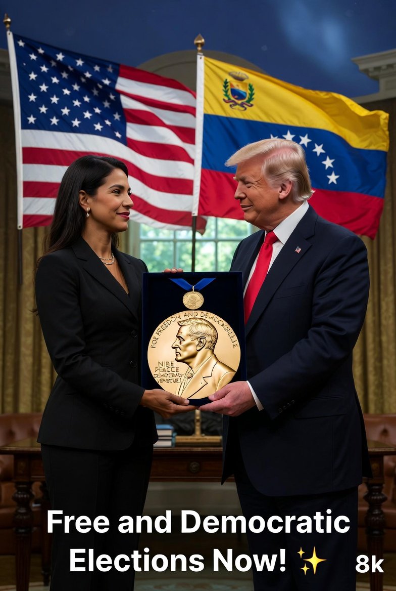 Historic Meeting: Machado and Trump with Nobel Medal example 2