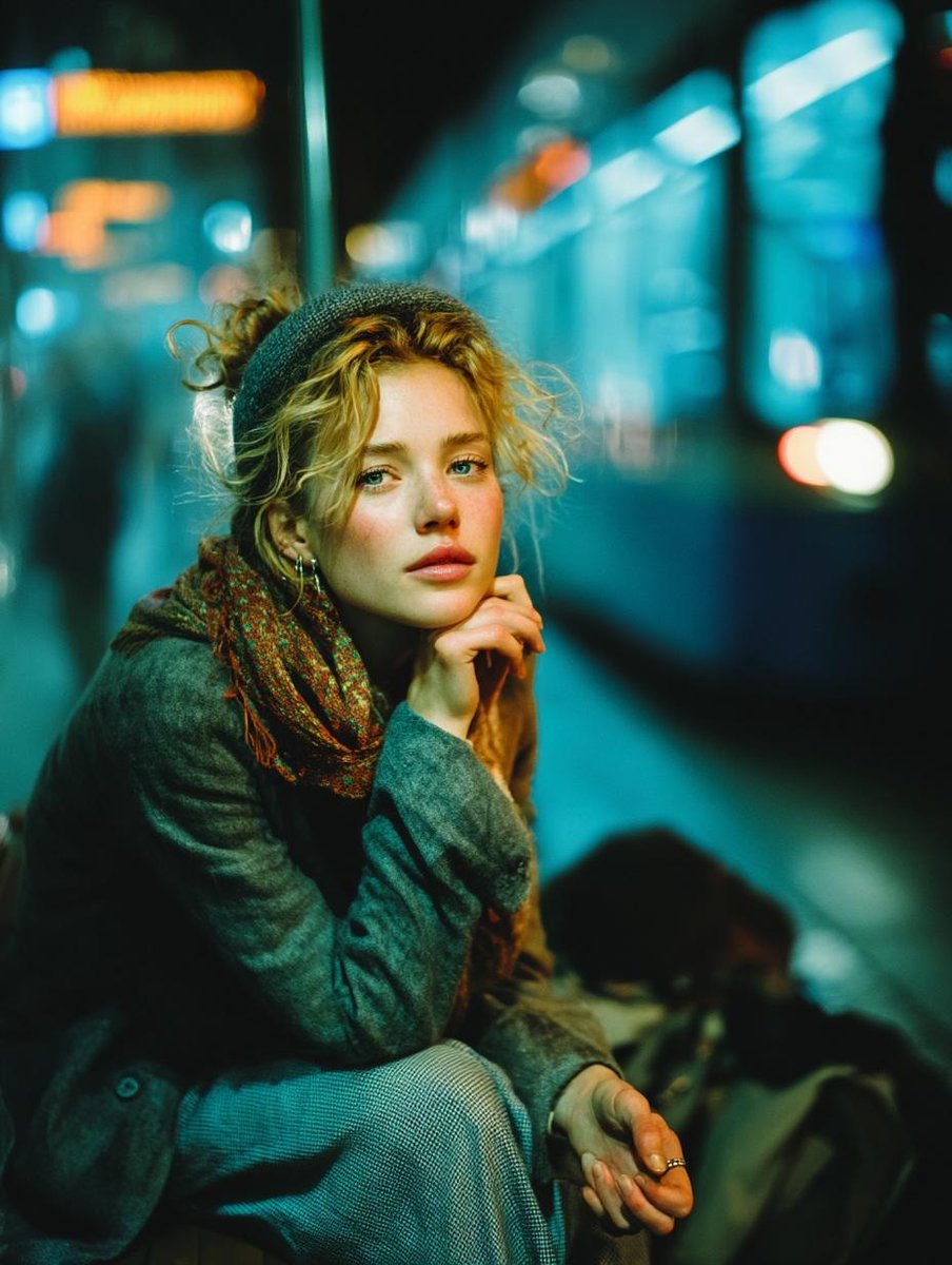 Cinematic Low-Light Subway Portrait AI image template preview