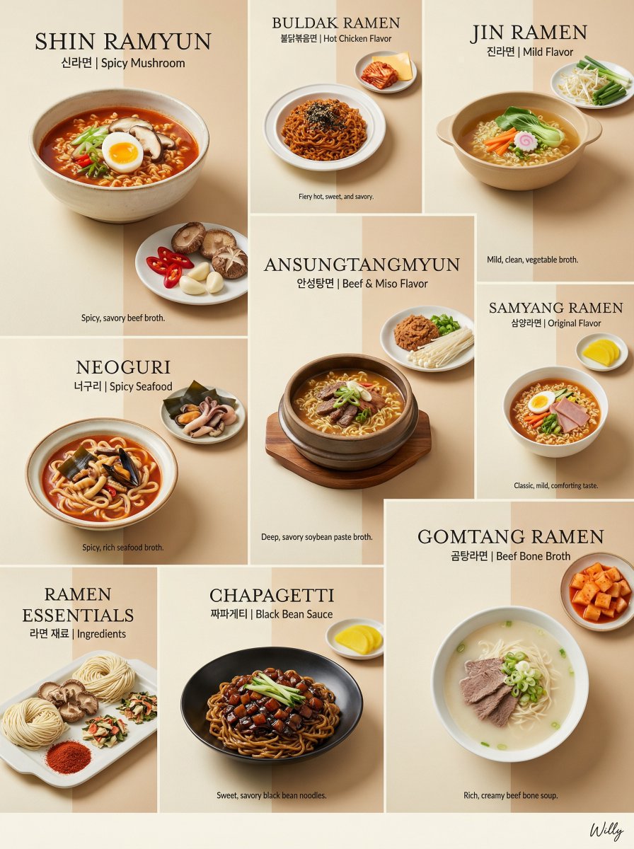 Luxury Minimalist Bento Grid of Korean Ramen Collection AI image template preview