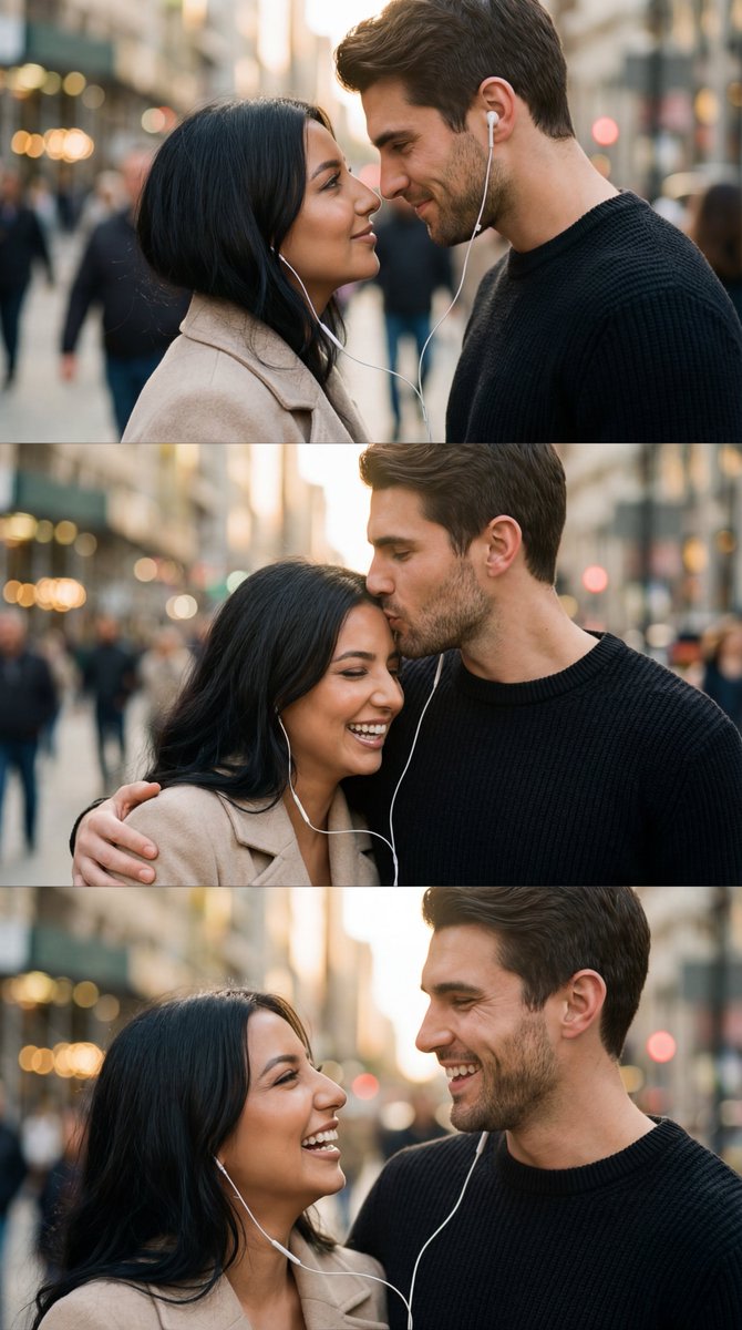 Romantic Cinematic Triptych with Shared Earphones AI image template preview