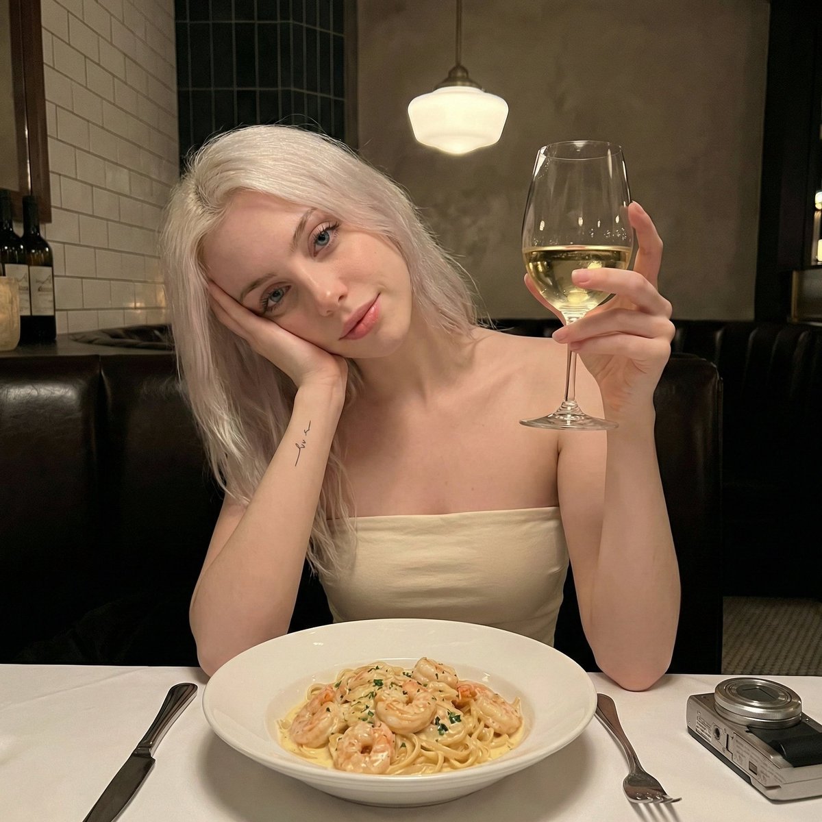 Ultra Photorealistic Dinner Selfie Prompt AI image template preview
