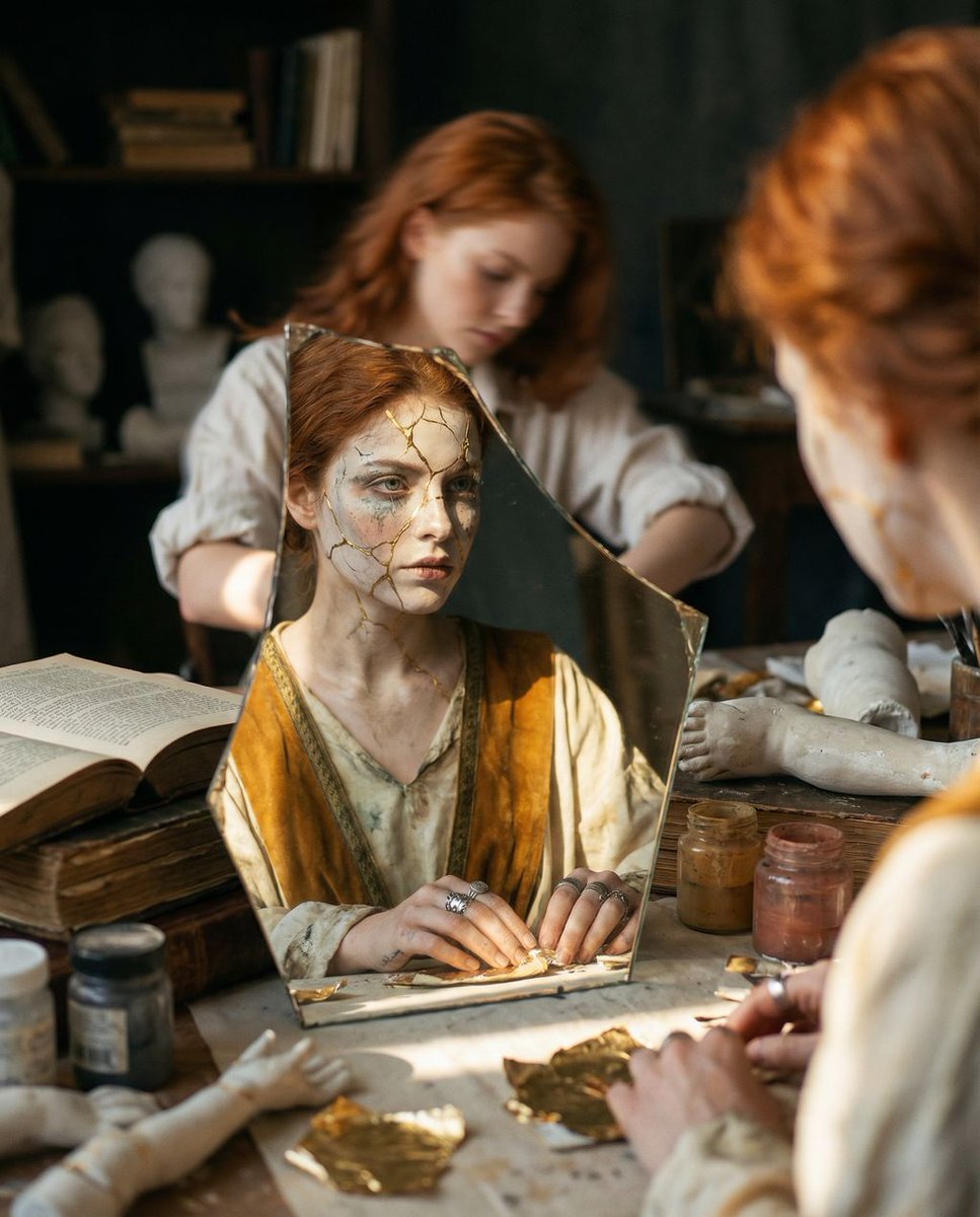 Reflected Relic: Surreal Artisan Portrait AI image template preview