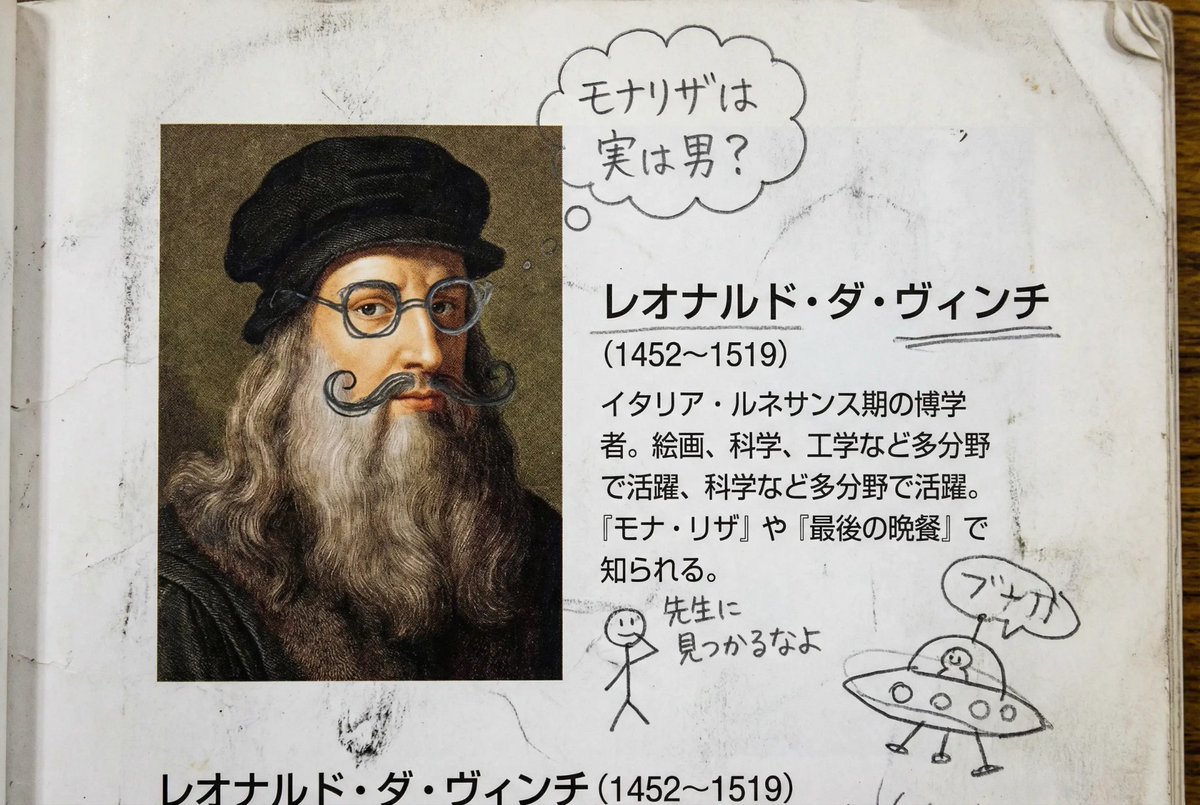 Middle schooler doodles on history textbook pages example 4
