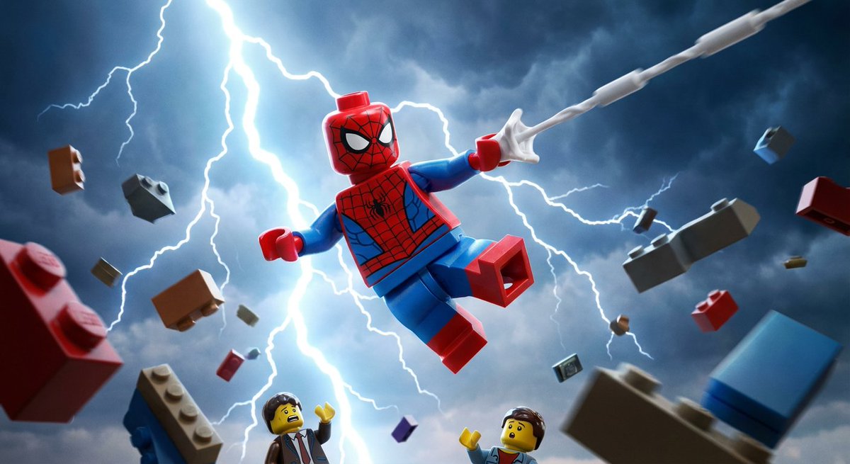 Epic LEGO Spider-Man movie poster scene AI image template preview