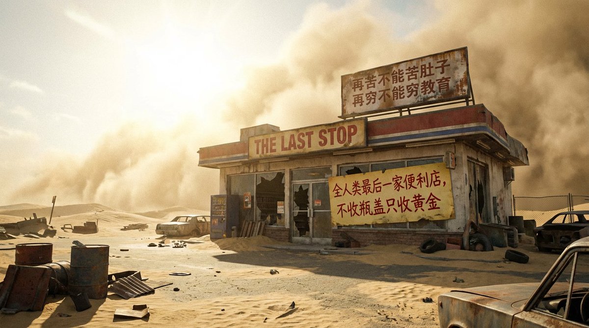 Post-apocalyptic last convenience store in the world AI image template preview