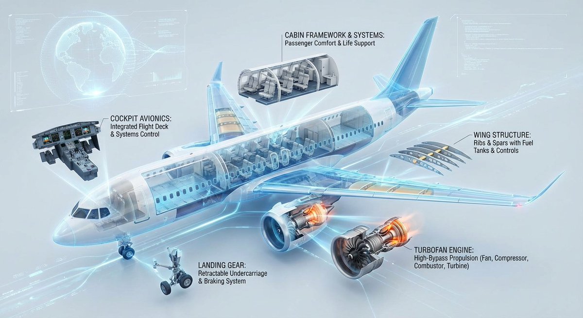 Cutaway infographic of a modern jet airliner AI image template preview