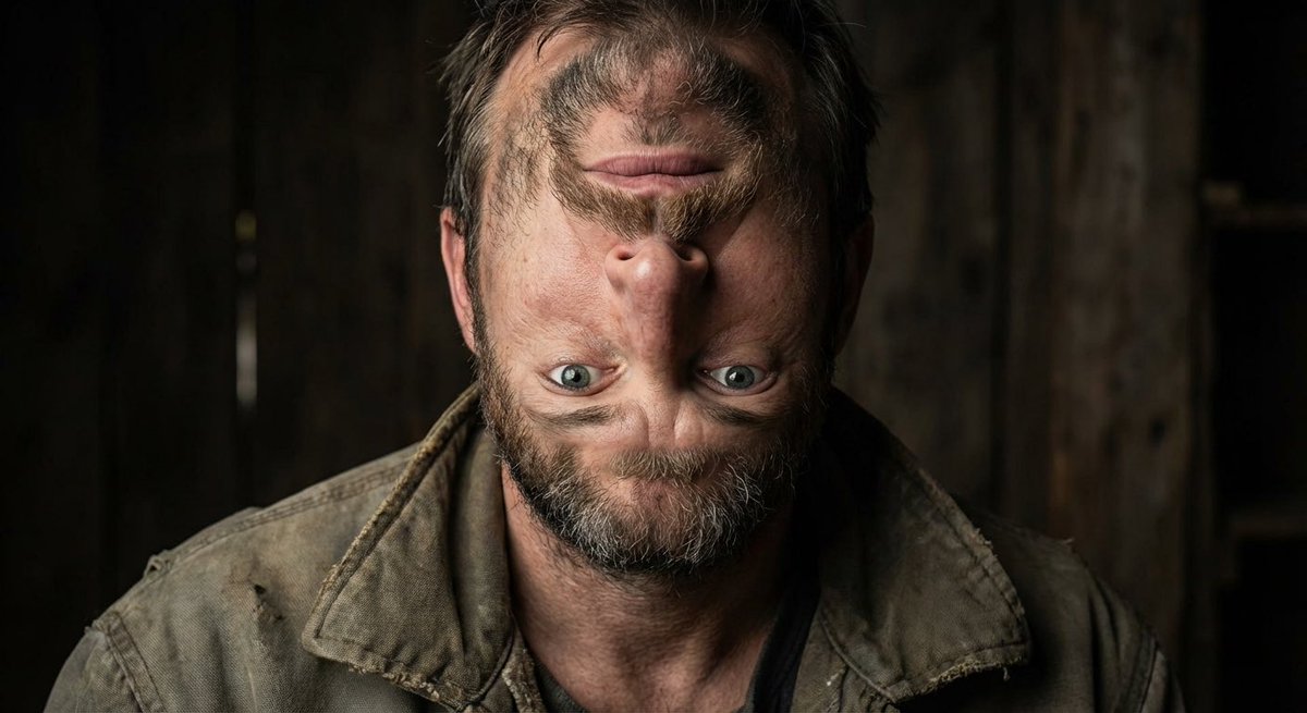 Surreal upside-down face portrait AI image template preview