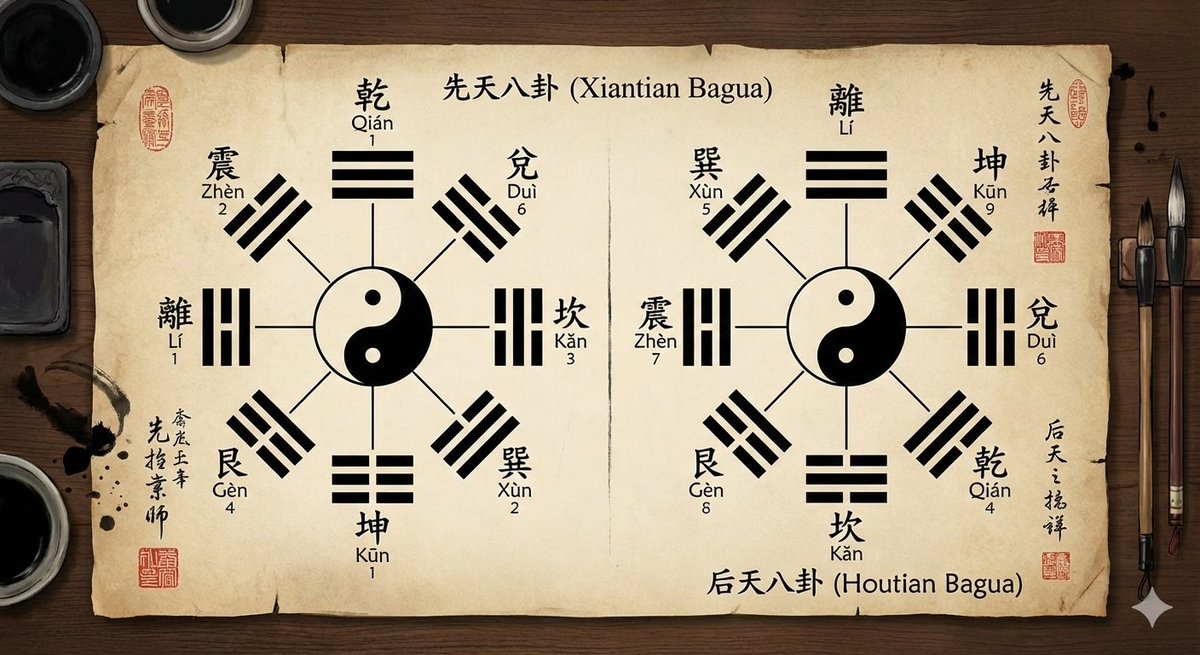 Eight trigrams diagram with reference image AI image template preview
